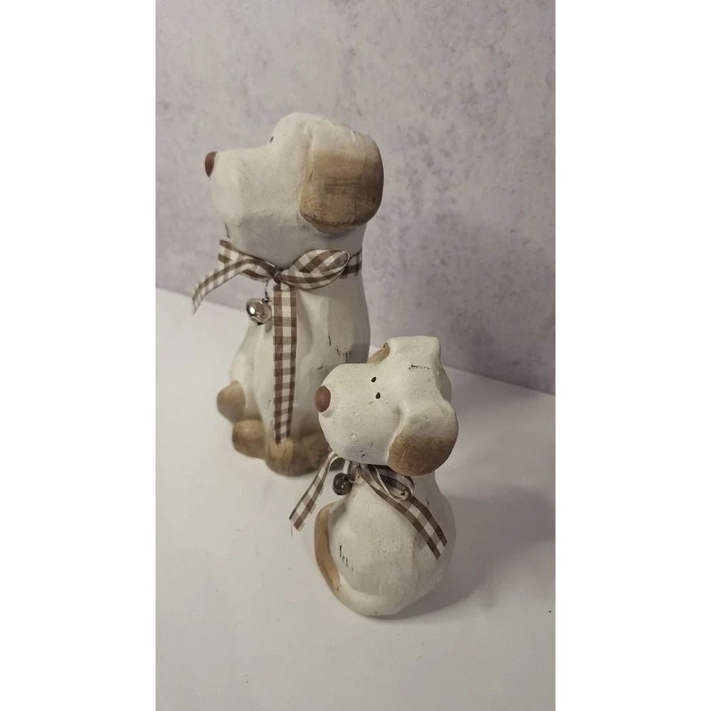 Ceramic Dog Figurine Set Decorative Home Decor Parent and Child Dogs with Ribbon